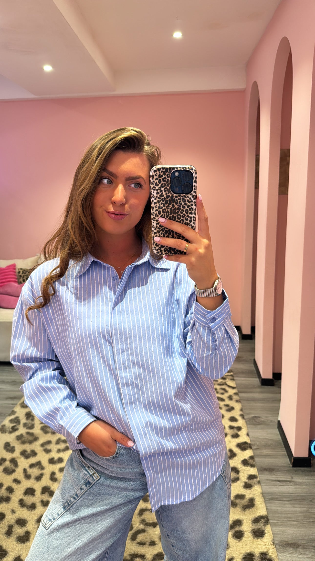 Strass Stripe Blouse Blauw