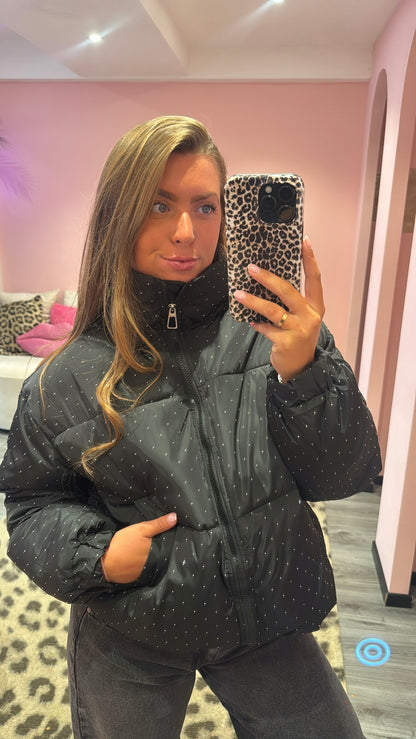 Strass Puffer Jacket Zwart