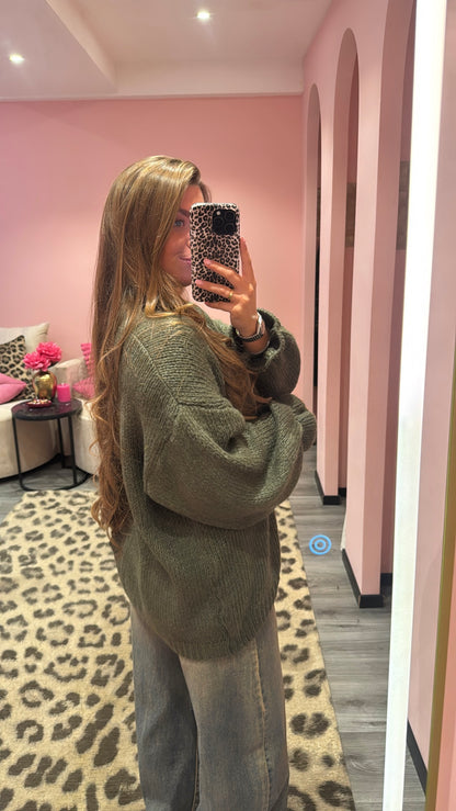 Cozy Knit Cardigan Army Groen