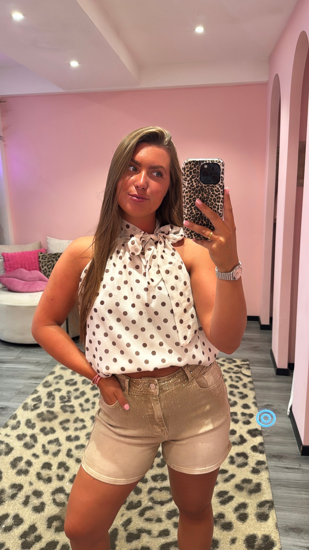 Dots Halter Top Creme