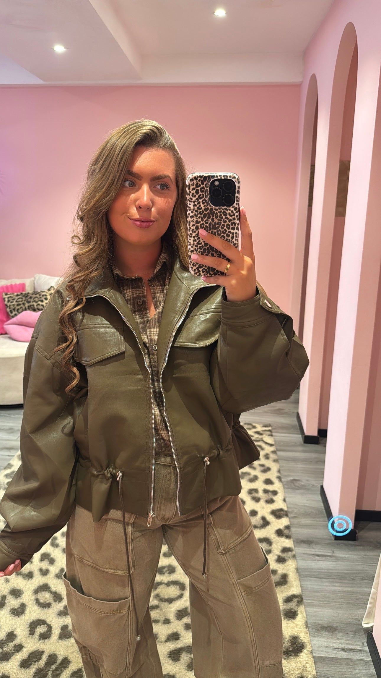 Nova Leather Jacket Army Groen