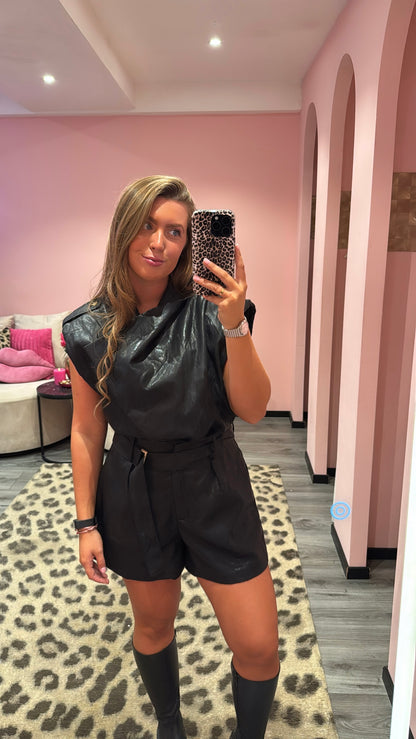 Romy Leatherlook Playsuit Zwart 4979