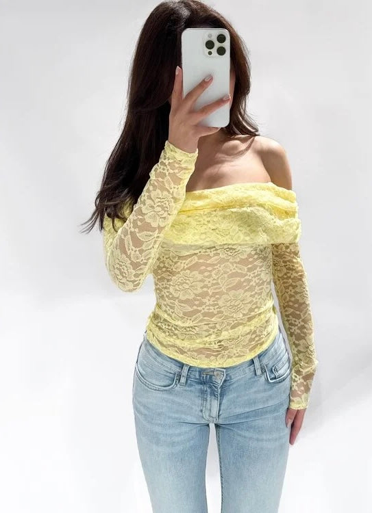 Luna Off Shoulder Lace Top Yellow ByMila