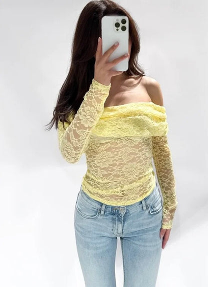 Luna Off Shoulder Lace Top Yellow ByMila