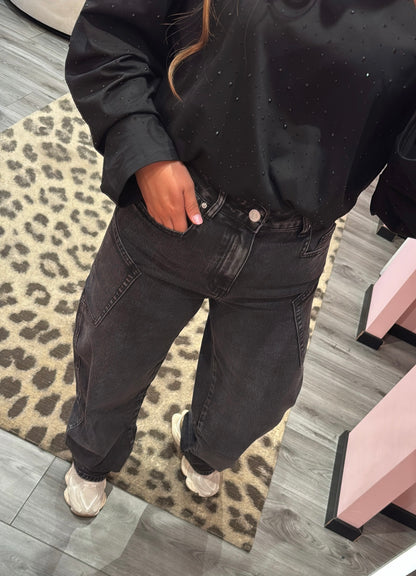 Queen Hearts Barrel/Balloon Jeans Zwart 3832