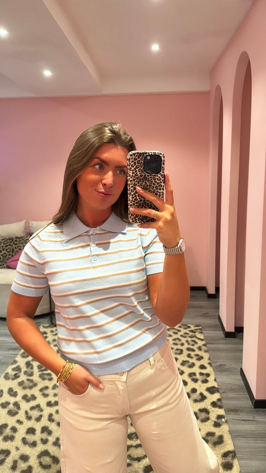 Polo Knit Top Licht Blauw