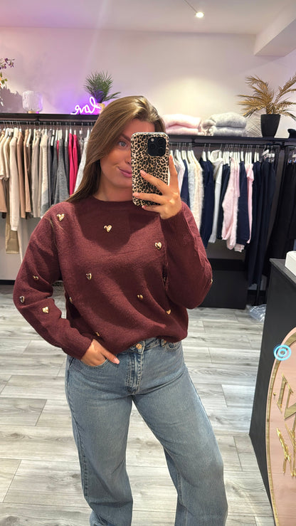 Knitted Hearts Trui Bordeaux