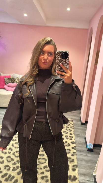 Nova Leather Jacket Bruin