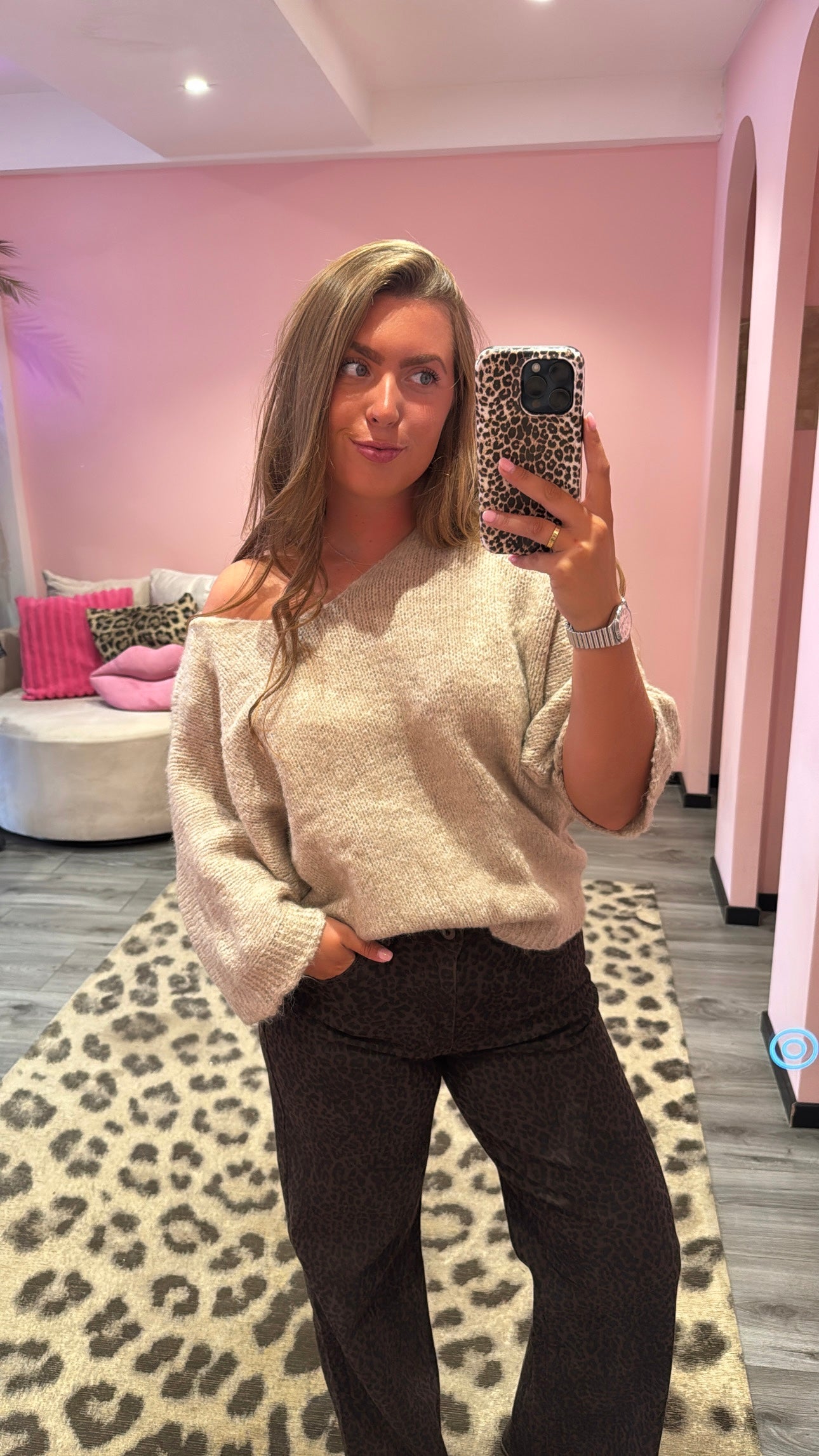 Noa Off Shoulder Knitted Sweater Beige