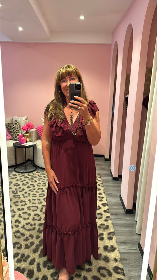 Ruffle Romance Jurk Bordeaux