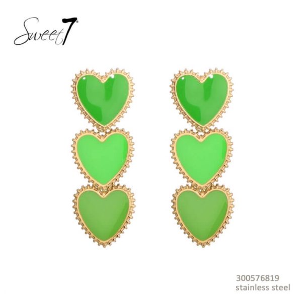 Earrings 3 Hearts Green