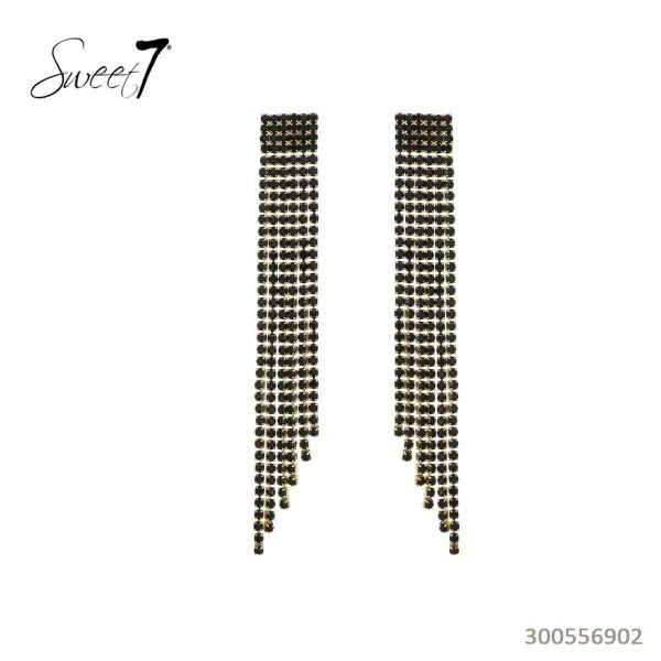 Earrings Black Long Strass