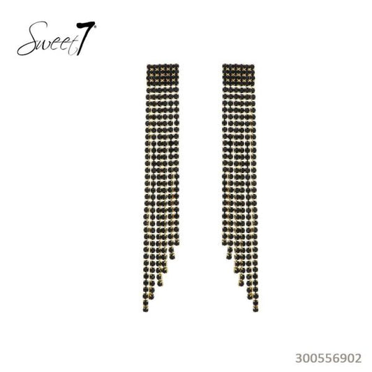 Earrings Black Long Strass