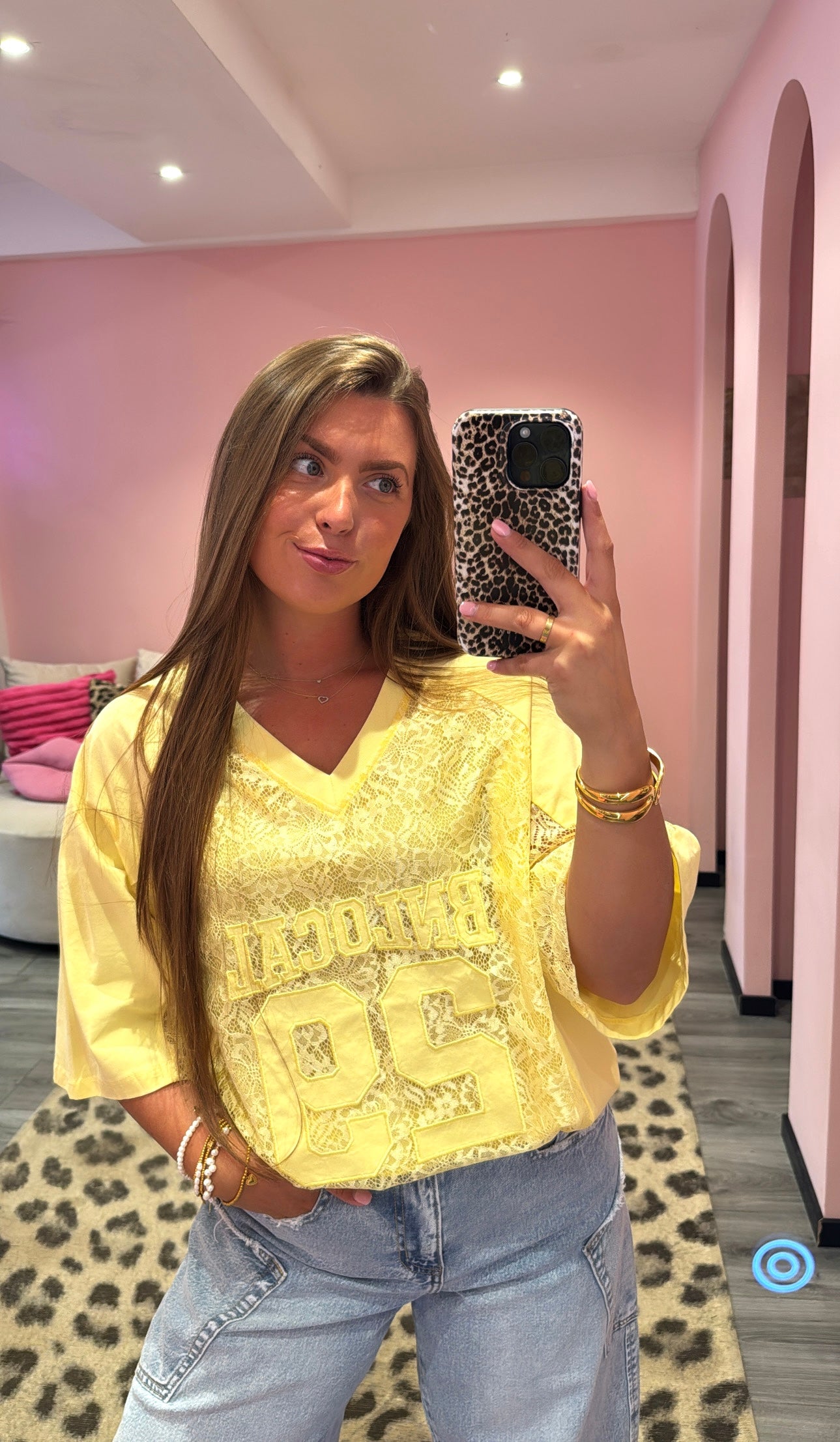 Baseball Lace Top Geel