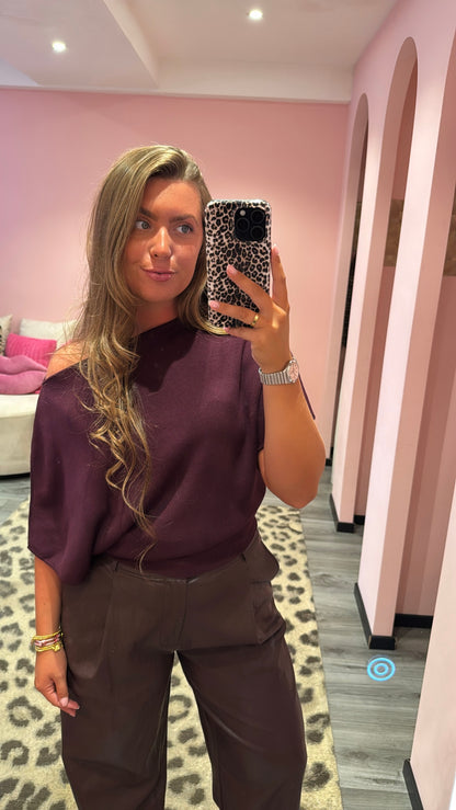 Livia Off Shoulder Knit Top Aubergine 5082