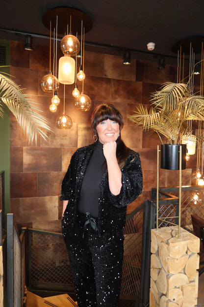 Ambika Velvet Paillet Blazer Zwart