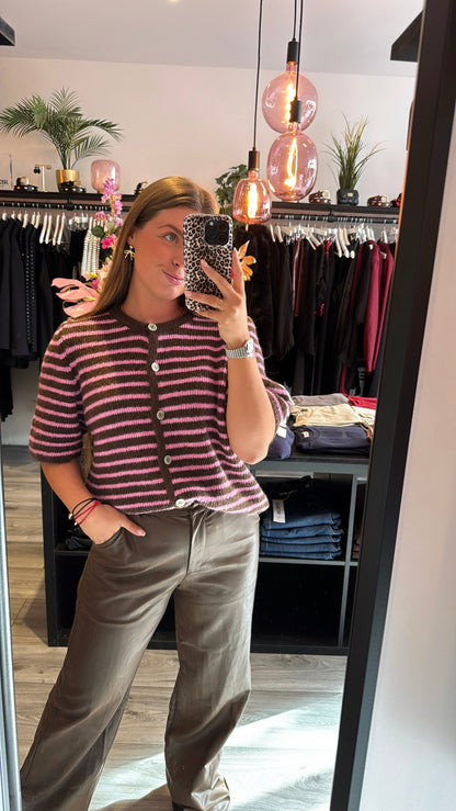 Ambika Knitted Striped Top Bruin/Roze