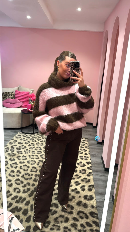 Wide Leg Jeans Bruin Studs 0129