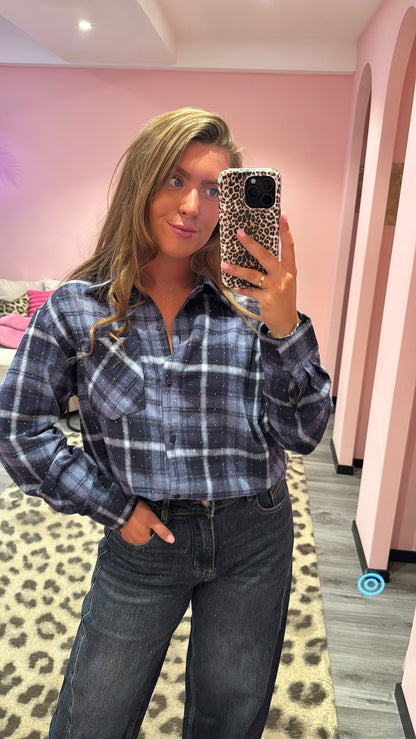 Checkered Flannel Sparkle Blouse Blauw 5707