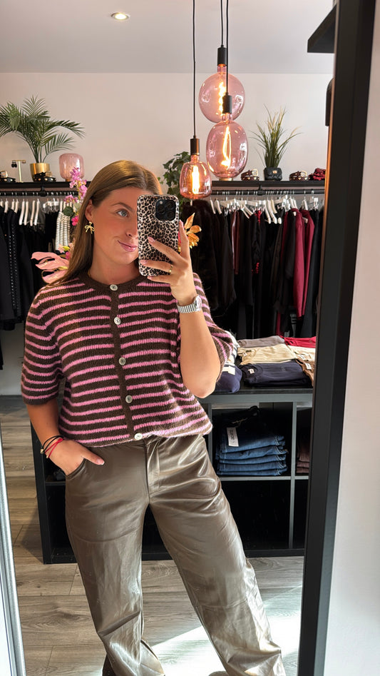 Ambika Knitted Striped Top Bruin/Roze