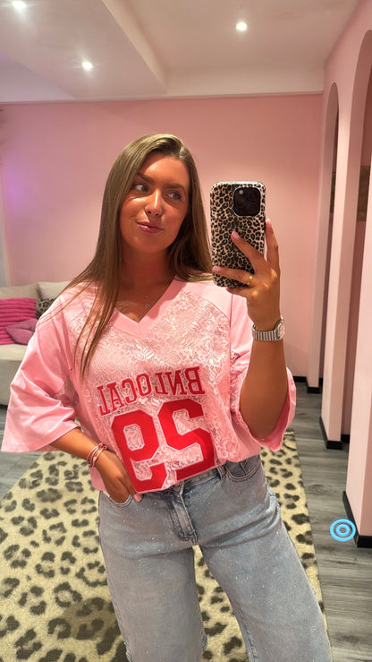 Baseball Lace Top Roze