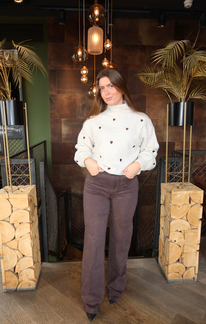 Wide Leg Jeans Queen Hearts Bruin Extra Lang 3767