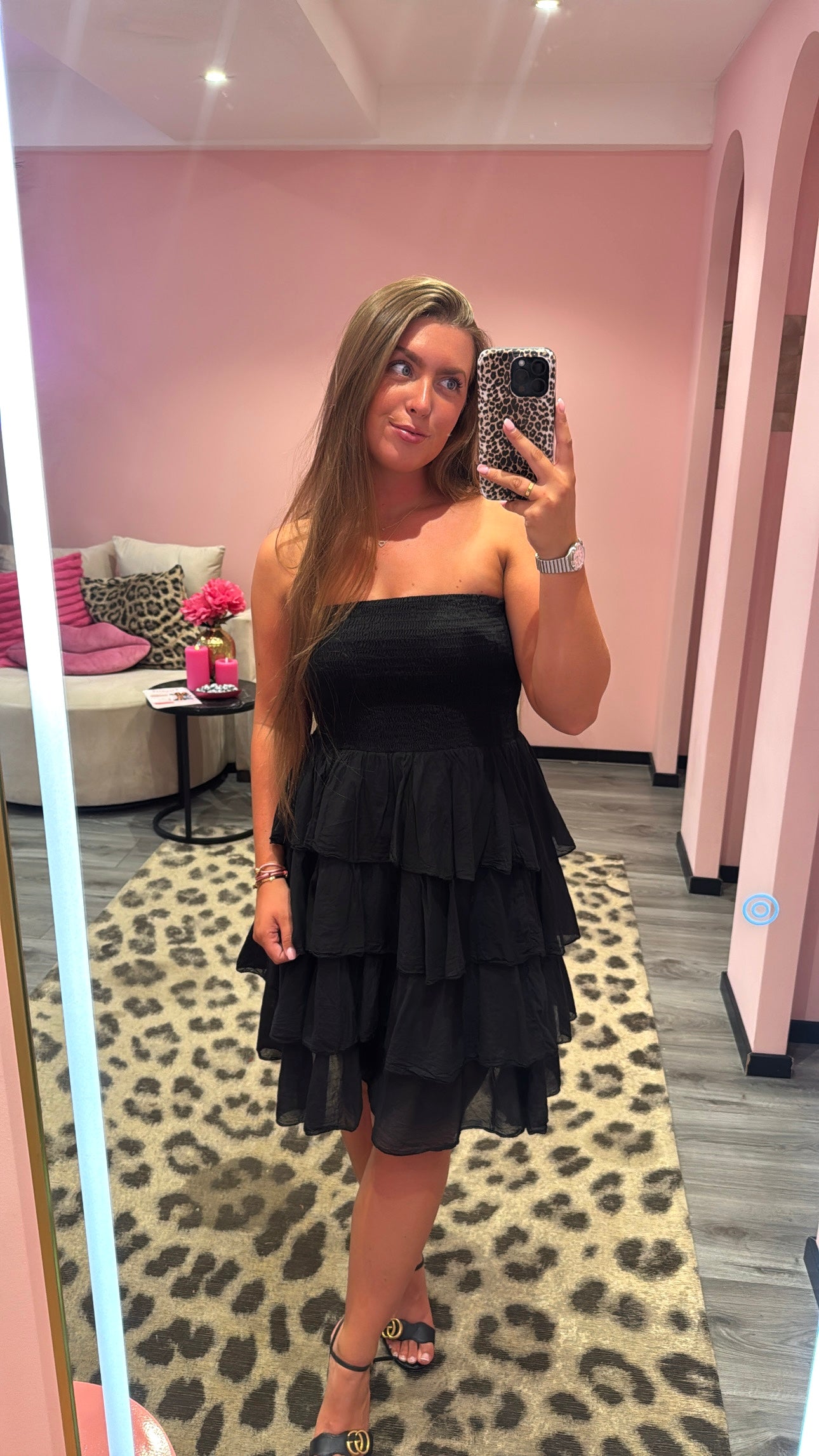 Valentina Bandeau Ruffle Dress Zwart