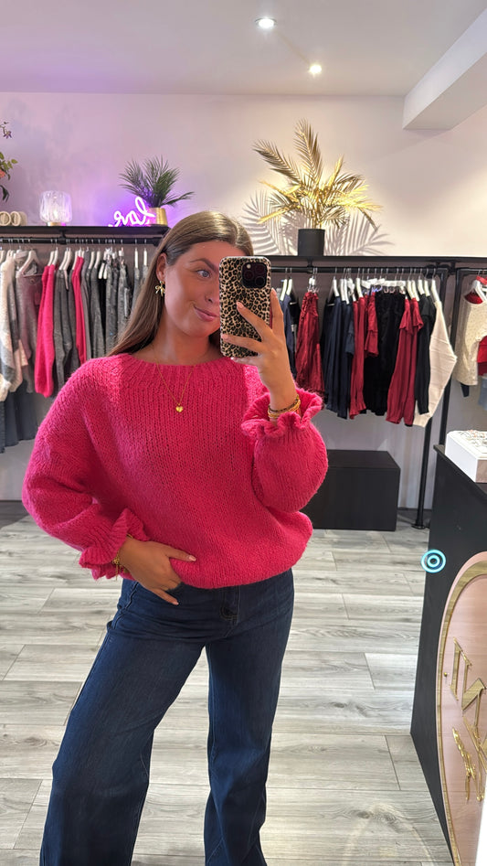 Knitted Ruffle Trui Roze