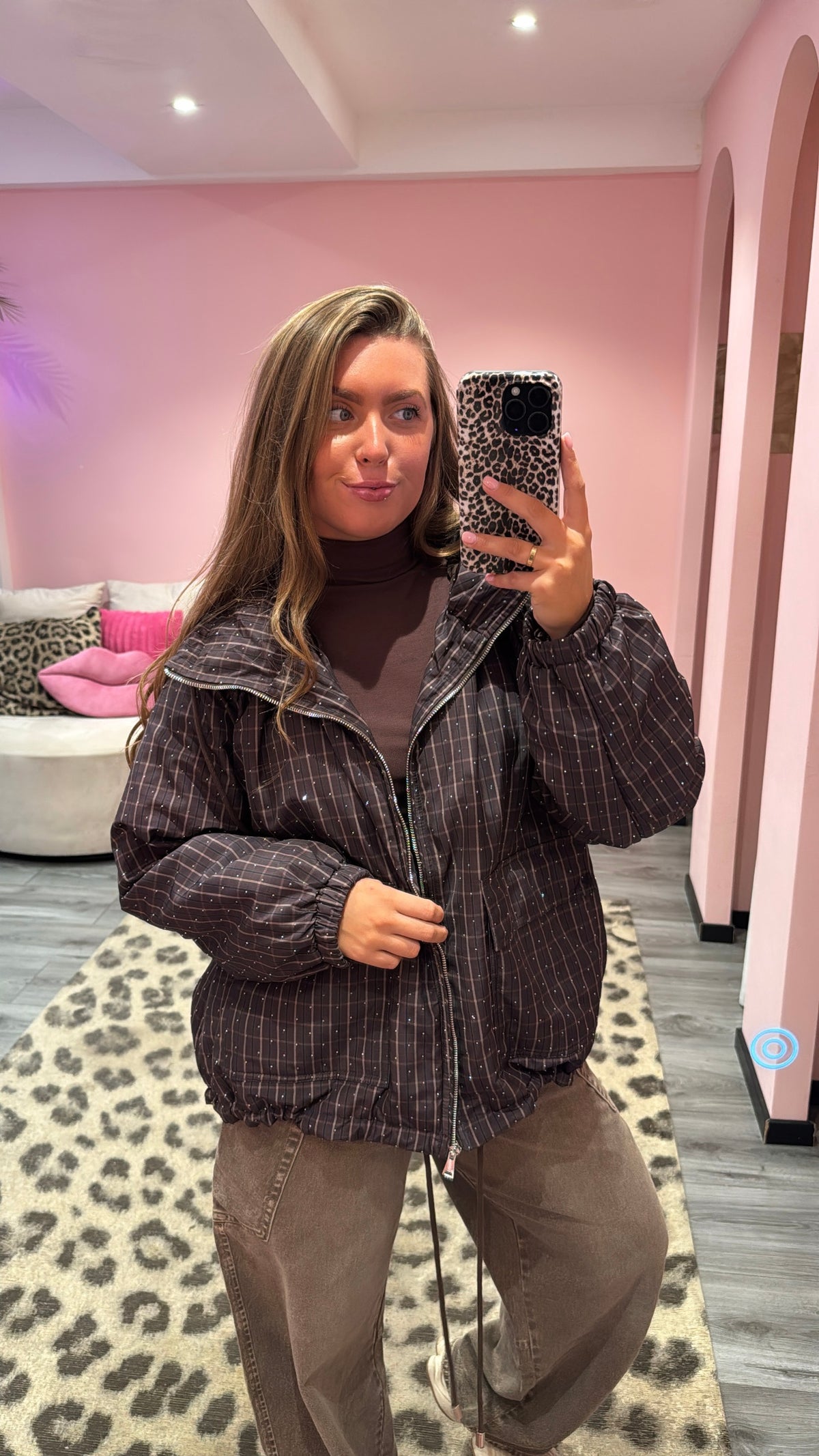 Macy Puffer Jacket Brown Strass 8564
