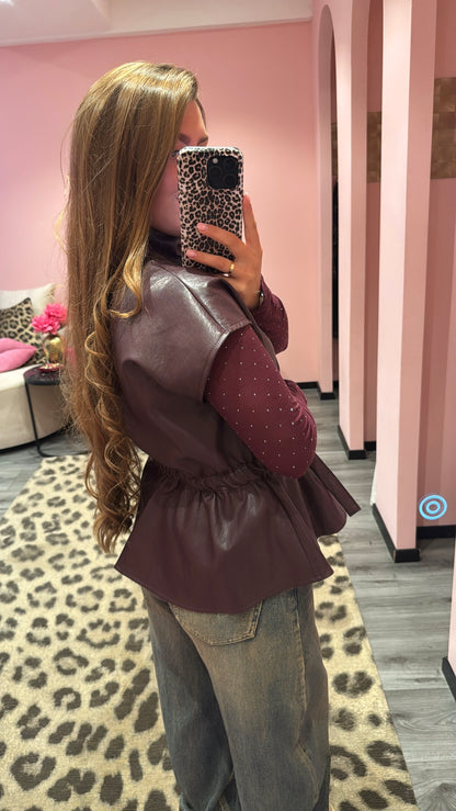 Luxe Leatherlook Gilet Aubergine/Bordeaux