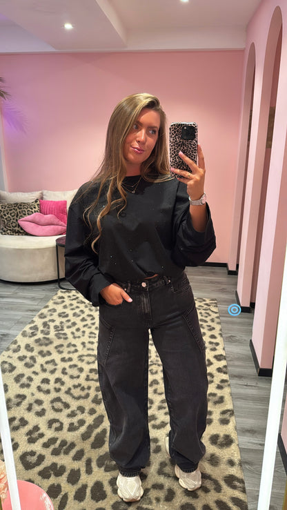 Queen Hearts Barrel/Balloon Jeans Zwart 3832