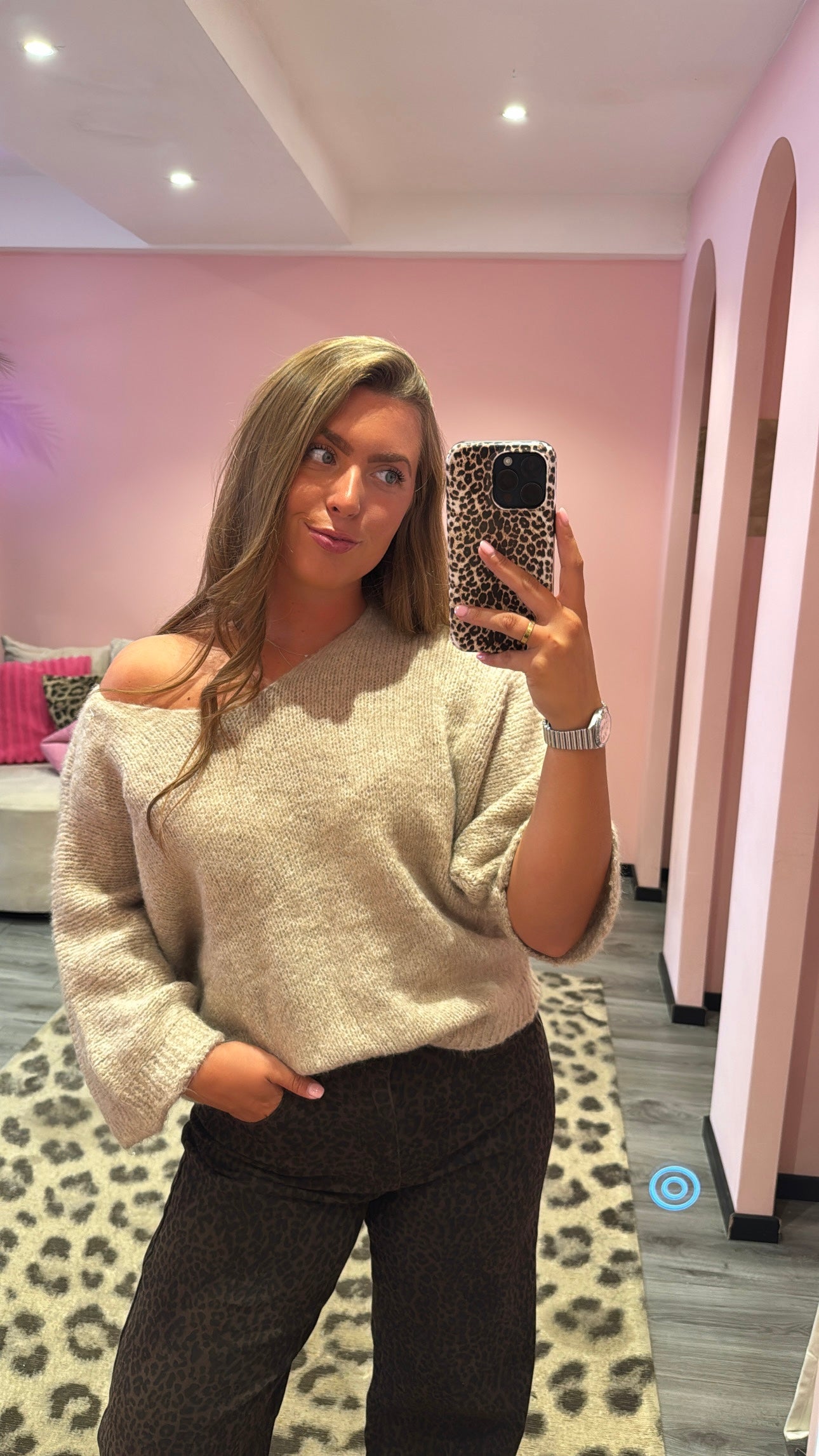 Noa Off Shoulder Knitted Sweater Beige