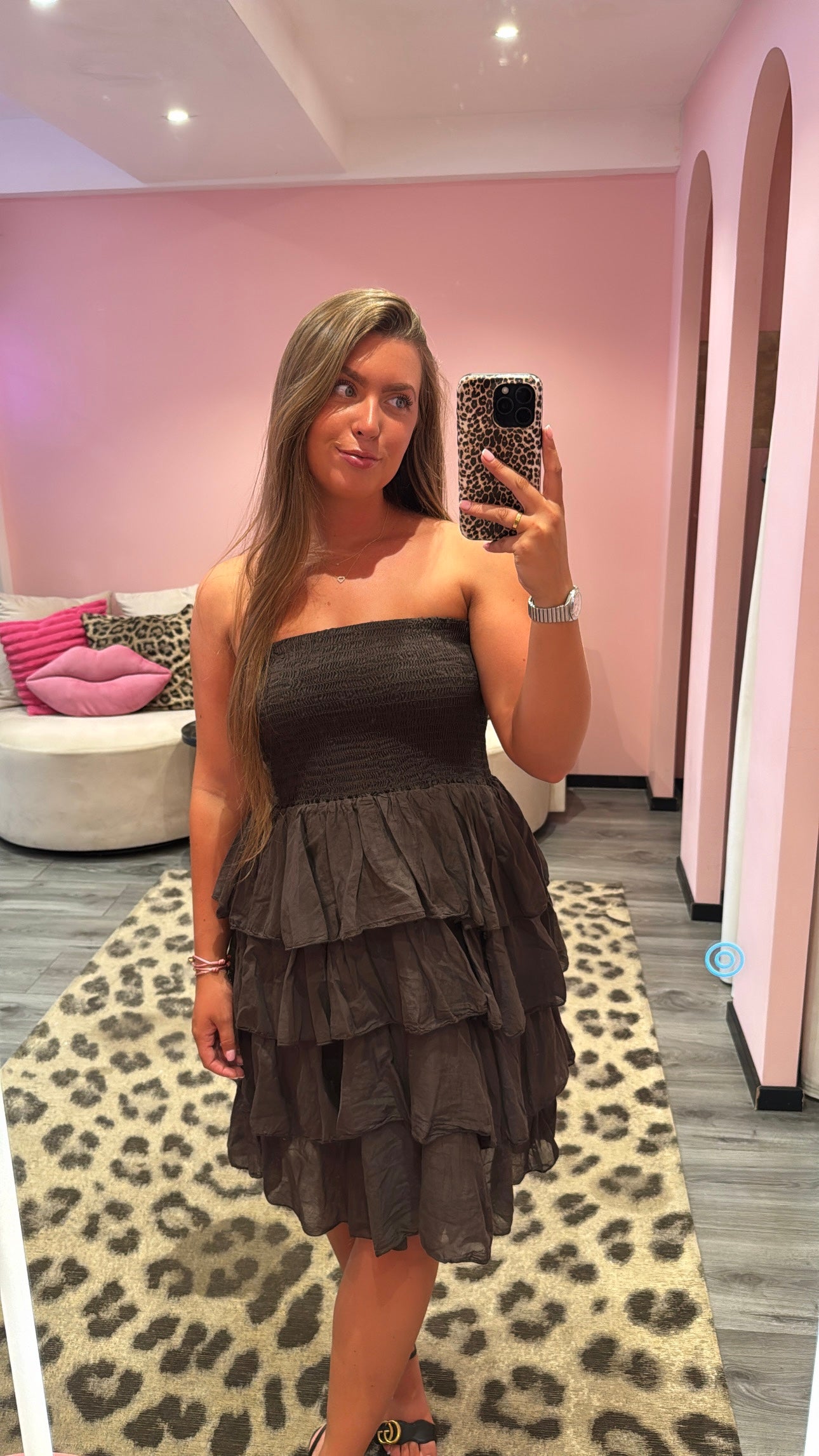 Valentina Bandeau Ruffle Dress Bruin
