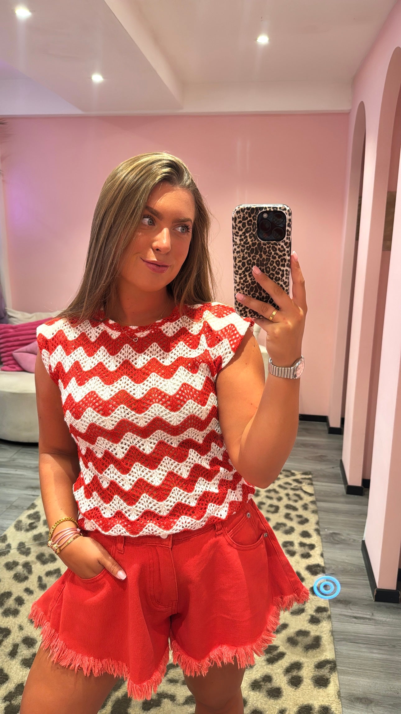 Top Riviera Crochet Rood/Wit
