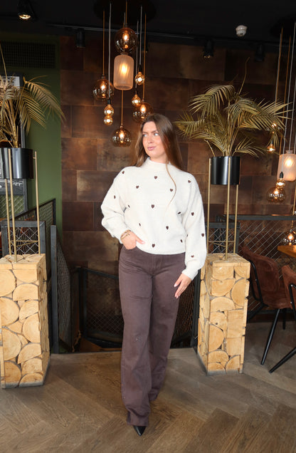 Knitted Hearts Col Trui Beige/Bruin