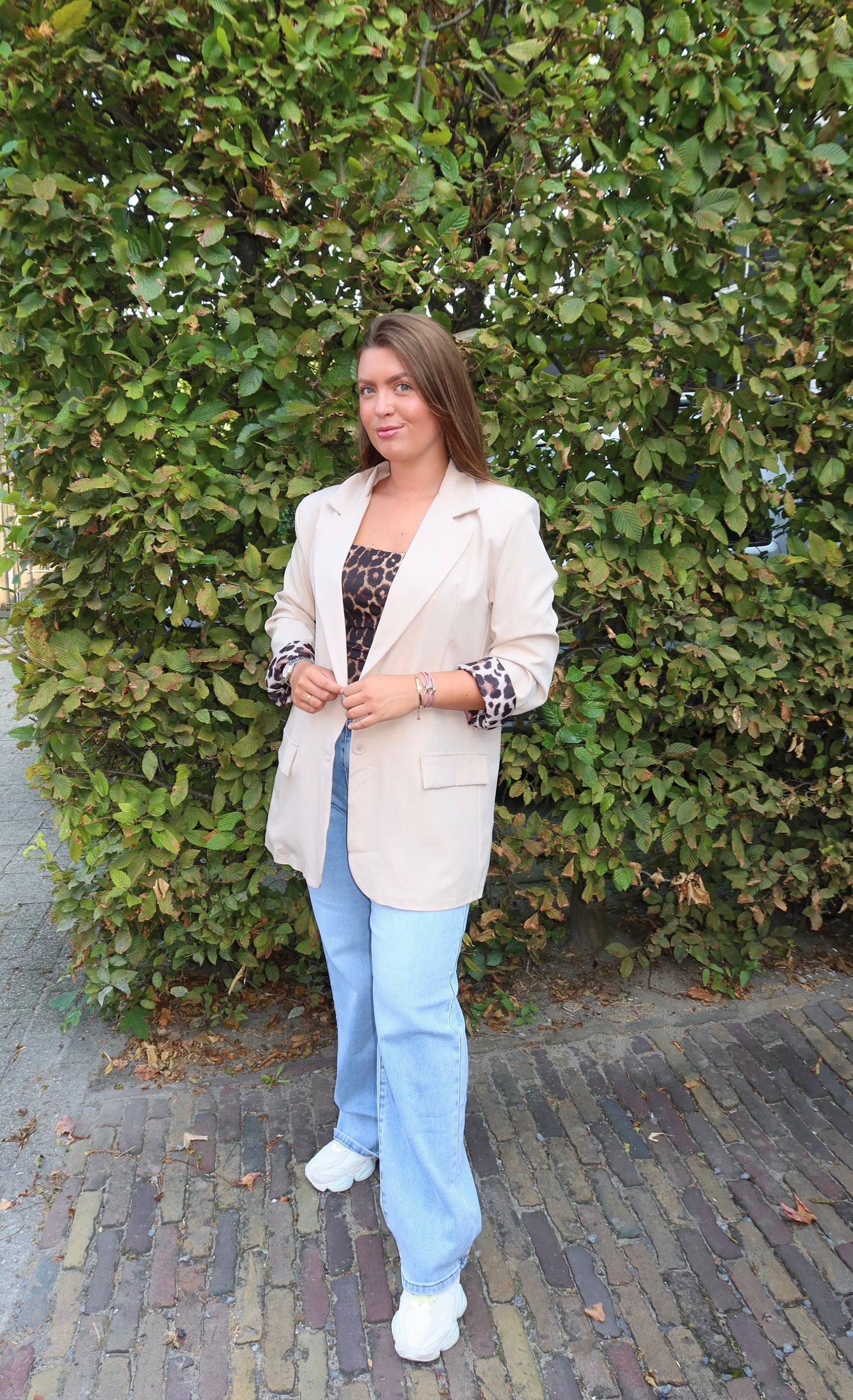 Blazer Met Panterprint Beige