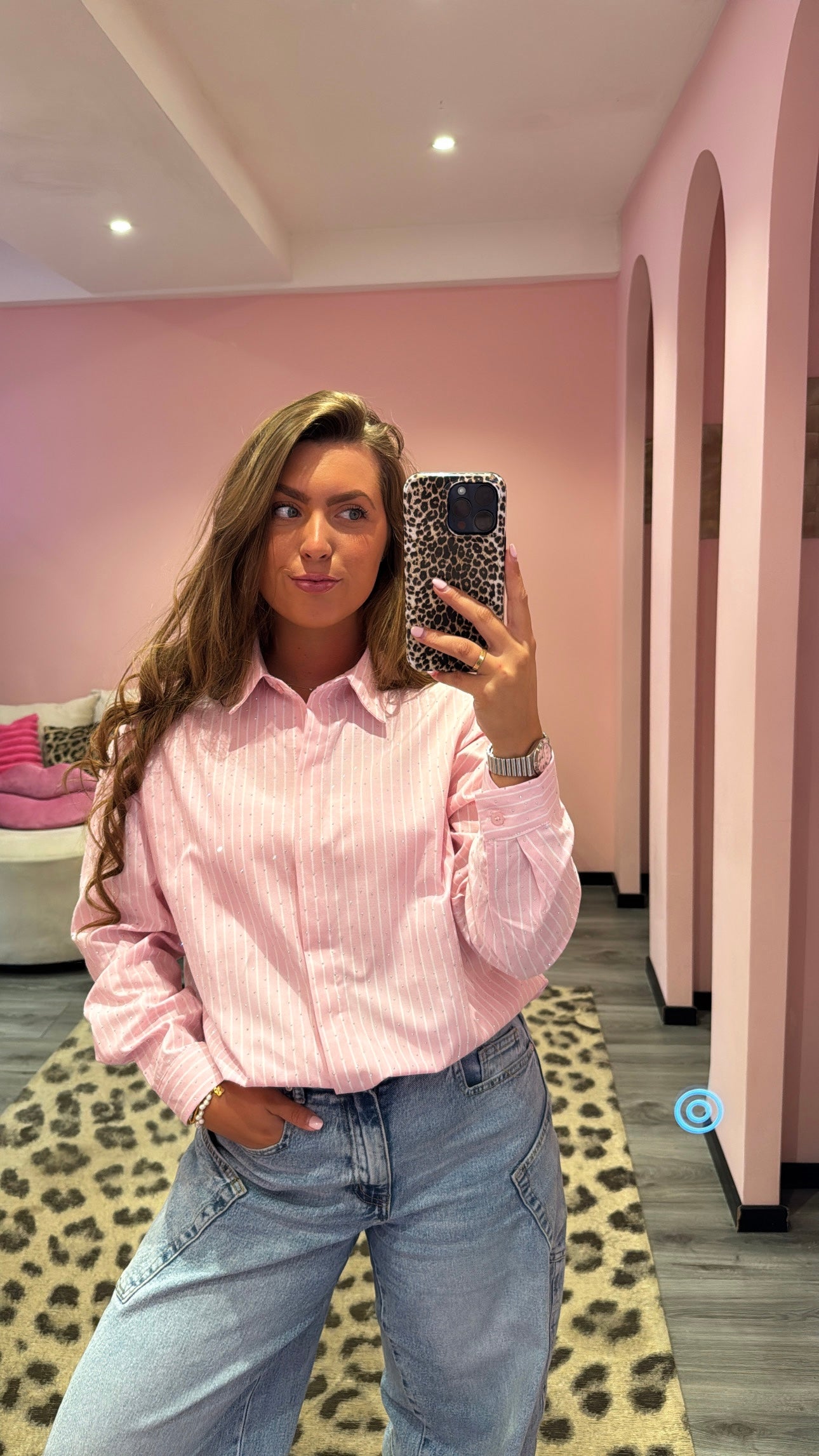 Strass Stripe Blouse Roze