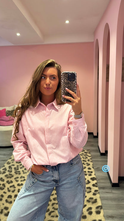 Strass Stripe Blouse Roze