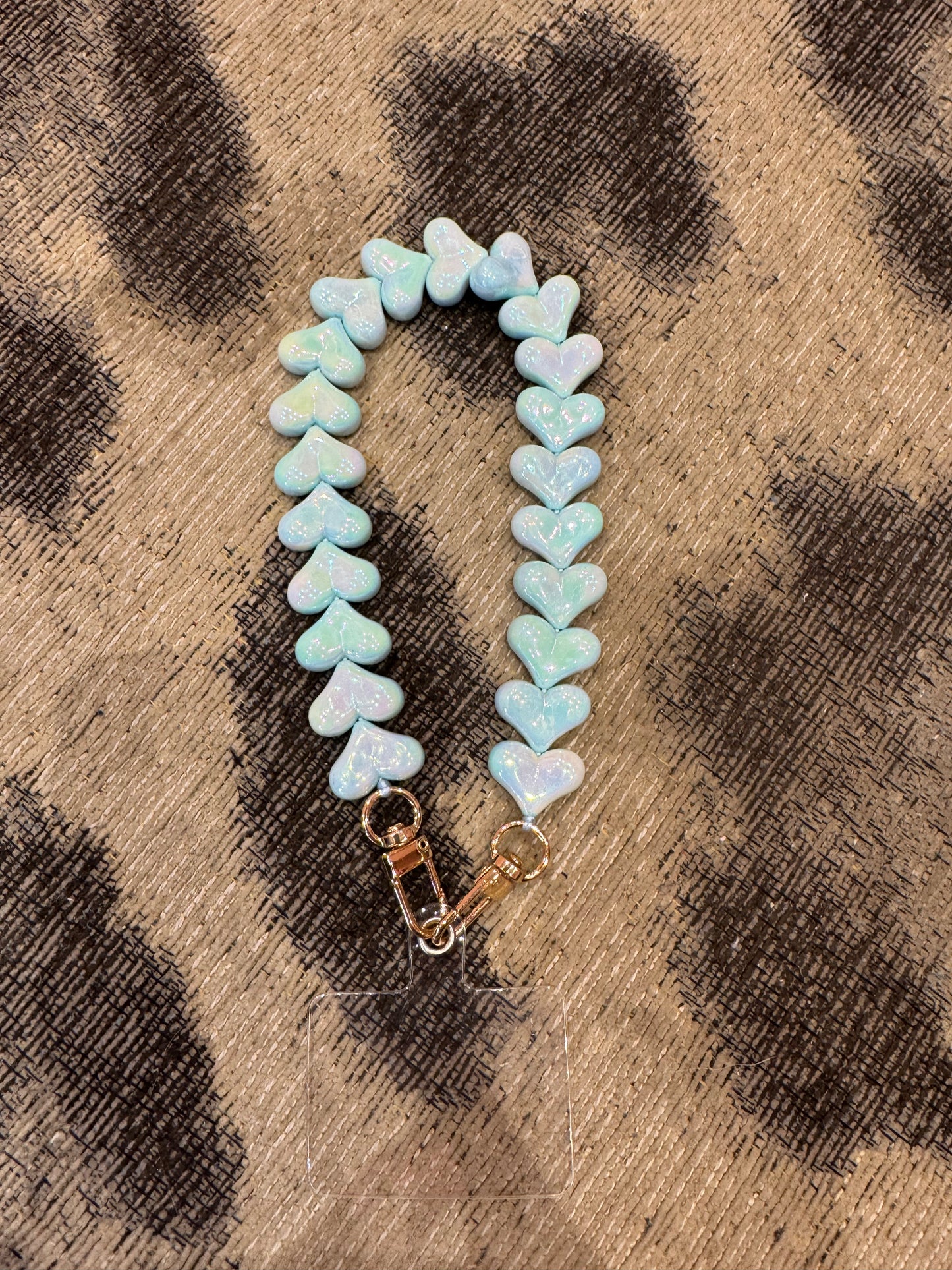 Telefoonkoord Hartjes Parelmoer Mint