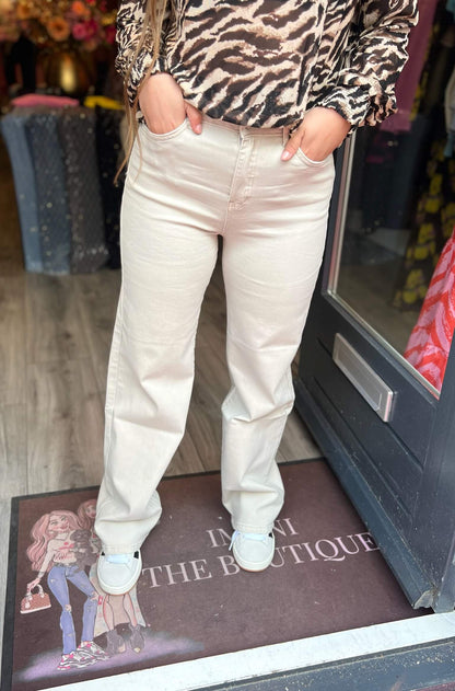 Wide Leg Jeans Beige 