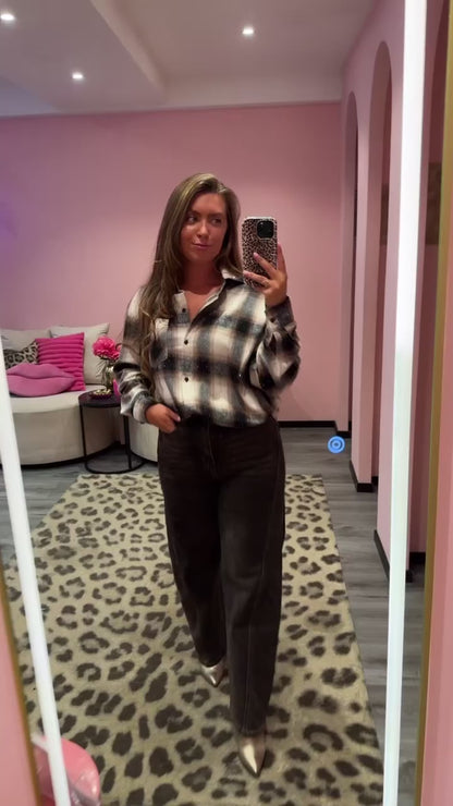 Checkered Flannel Sparkle Blouse Bruin/Beige 5708