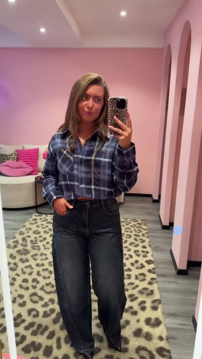 Checkered Flannel Sparkle Blouse Blauw 5707