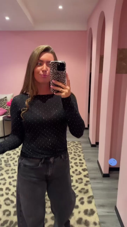 Cashmere Top Strass Zwart