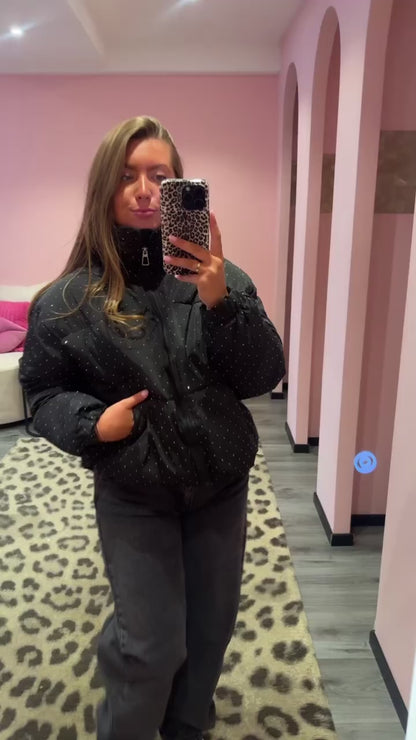 Strass Puffer Jacket Zwart