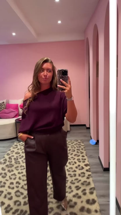 Livia Off Shoulder Knit Top Aubergine 5082