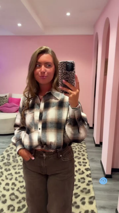 Blouse Flanel Cropped Bruin/Beige 5747