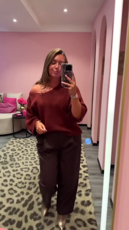 Noa Off Shoulder Knitted Sweater Bordeaux