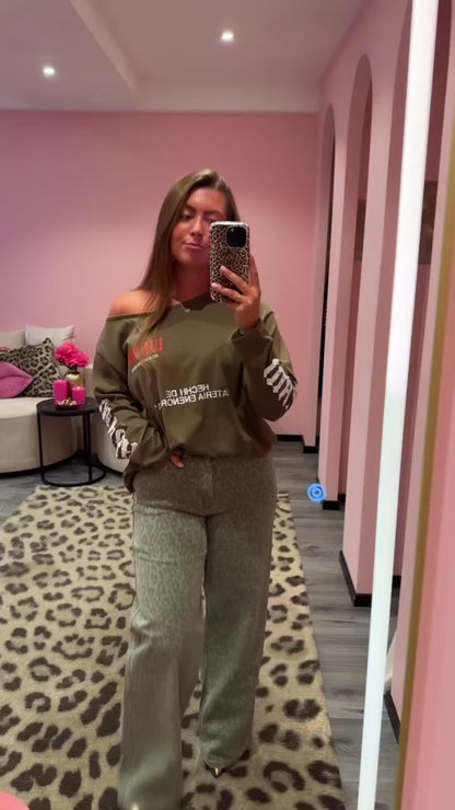 Off Shoulder Longsleeve Army Groen