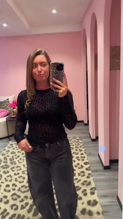 Leopard Velvet Top Zwart 10900