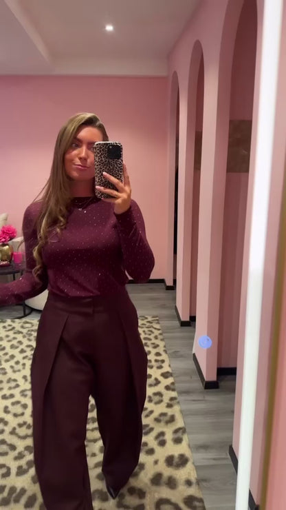 Cashmere Top Strass Aubergine